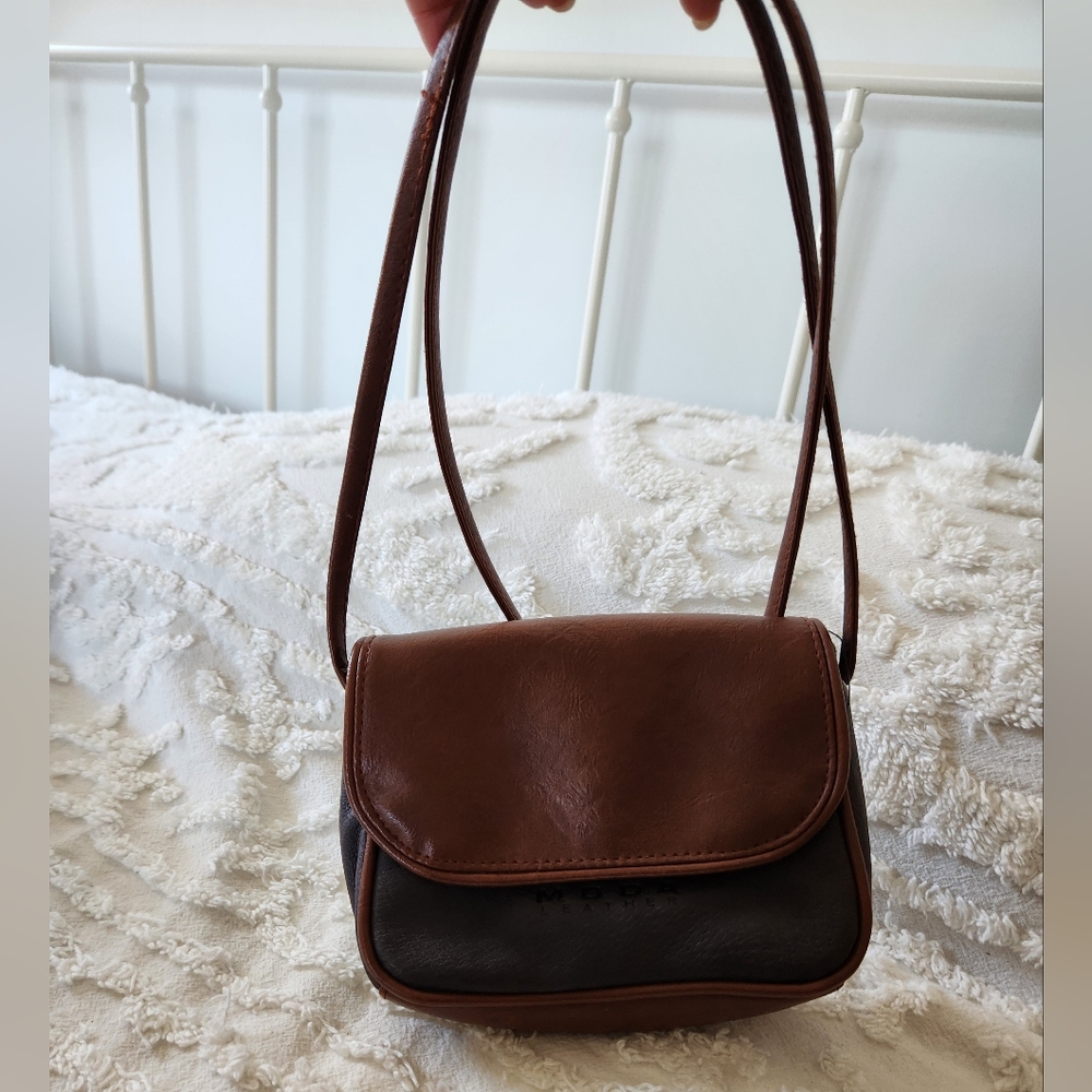 MODA Leather Black and Brown crossbody Bag.  Great for a quick trip.